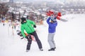 Couple snowboarders playing and having fun in nature Royalty Free Stock Photo