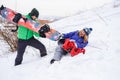 Couple snowboarders playing and having fun in nature Royalty Free Stock Photo