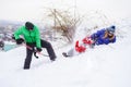 Couple snowboarders playing and having fun in nature Royalty Free Stock Photo