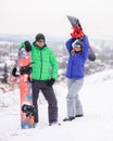 Couple snowboarders playing and having fun in nature Royalty Free Stock Photo