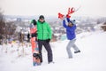 Couple snowboarders playing and having fun in nature Royalty Free Stock Photo