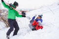 Couple snowboarders playing and having fun in nature Royalty Free Stock Photo