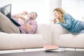 Couple on sofa in the living room Royalty Free Stock Photo