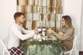 Couple spend time at home with christmas decorations Royalty Free Stock Photo