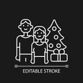 Couple spending Christmas together white linear icon for dark theme