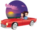 Couple in sports car at sunset Royalty Free Stock Photo