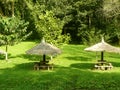 Couple of square wooden bench Royalty Free Stock Photo