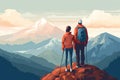 couple stand on cliff on mountain view AI generated