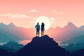 couple stand on cliff on mountain view AI generated