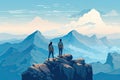 couple stand on cliff on mountain view AI generated