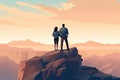 couple stand on cliff on mountain view AI generated