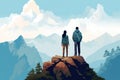 couple stand on cliff on mountain view AI generated