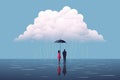 couple stand under rainy cloud AI generated