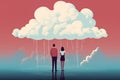 couple stand under rainy cloud AI generated