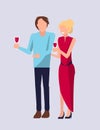 Couple Standing and Drinking Vector Illustration