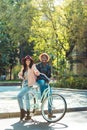 couple standing together with bicycle Royalty Free Stock Photo