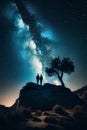 Couple standing on the top of a hill and looking at the milky way Royalty Free Stock Photo