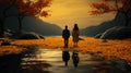 A couple standing in the water at sunset. Generative AI image. Royalty Free Stock Photo