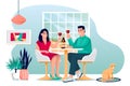 Couple stay home and drinking wine. Man and woman have romantic lunch or dinner. Vector family characters illustration Royalty Free Stock Photo