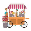 Couple in store kiosk with flowers avatar character