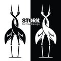 Couple of storks embracing with a twisted neck. Love affair logo