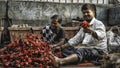 A couple in the street of bombay with lot of roses