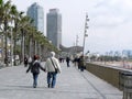 Couple strolling in Barcelona