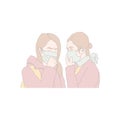 Couple student girl crowd in protective mask illustration vector eps 10