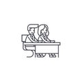 Couple students at a desk vector line icon, sign, illustration on background, editable strokes