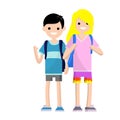 Couple in summer clothes. Students boyfriend and girlfriend with backpack