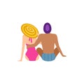 Couple sunbathing on beach character in flat Royalty Free Stock Photo
