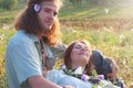 Couple sunlight enamoured hippie