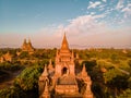 Myanmar, couple sunrise Bagan, men woman sunset Bagan .old city of Bagan Myanmar, Pagan Burma Asia old ruins Pagodas and Royalty Free Stock Photo