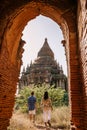 Myanmar, couple sunrise Bagan, men woman sunset Bagan .old city of Bagan Myanmar, Pagan Burma Asia old ruins Pagodas and Royalty Free Stock Photo