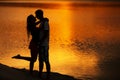 Couple at sunrise. Silhouette of lovers Royalty Free Stock Photo