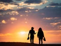 Couple at sunset beach in Santa Monica Royalty Free Stock Photo