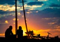 Couple at sunset beach in Santa Monica Royalty Free Stock Photo