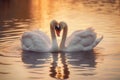 The couple of swans with their necks form a heart. AI generated