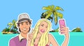 Couple Take Selfie Photo Beach Tropical Island