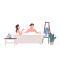 Couple taking bath flat color vector faceless characters