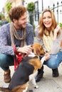 Couple Taking Dog For Walk On City Street Royalty Free Stock Photo