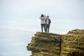 Couple taking photos at the view at the Point Loma tide pools. Royalty Free Stock Photo