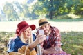 Couple taking selfie on picnic Royalty Free Stock Photo