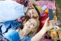 Couple taking selfie on picnic Royalty Free Stock Photo