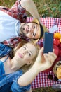 Couple taking selfie on picnic Royalty Free Stock Photo