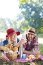 Couple taking selfie on picnic Royalty Free Stock Photo