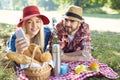 Couple taking selfie on picnic Royalty Free Stock Photo