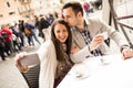 Couple taking selfie in the restaurant in Rome, Italy Royalty Free Stock Photo