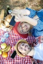Couple taking selfie on romantic picnic Royalty Free Stock Photo