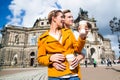 Couple taking walk at Semperoper in Dresden